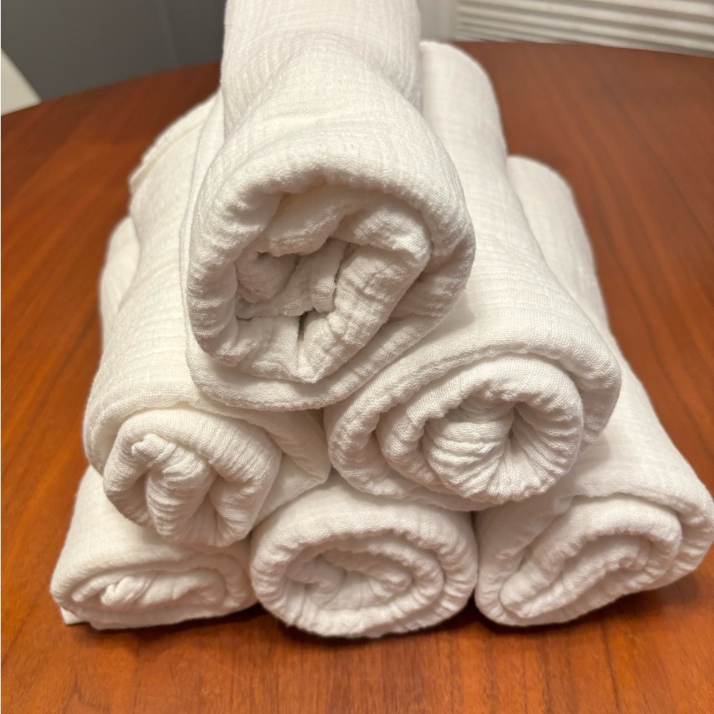 Six White Muslin Aden & Anais Swaddling Blankets